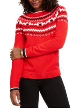 Charter Club Women's Red Combo Holiday Crewneck Sweater XL